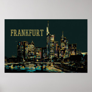 Frankfurt by Night cityscape Illustration, Germany Poster