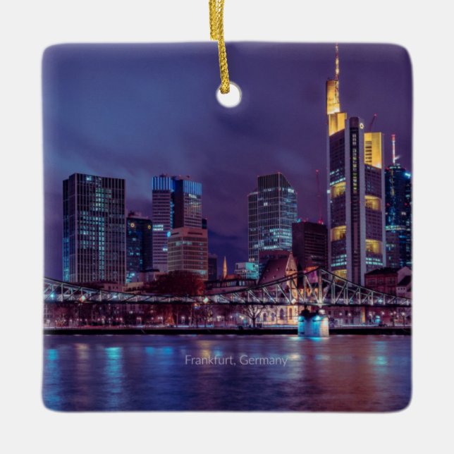 Frankfurt Germany at night Ceramic Ornament (Front)