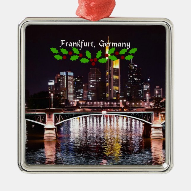 Frankfurt, Germany, Christmas holly, Metal Ornament (Front)