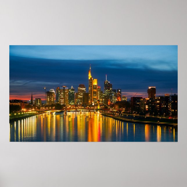 Frankfurt Germany Cityscape at Night Poster (Front)