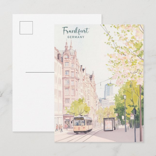 Frankfurt Germany Gouache Art Illustration Travel Postcard (Front/Back)