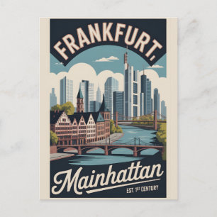 Frankfurt Germany Retro Skyline Cityscape Travel Postcard