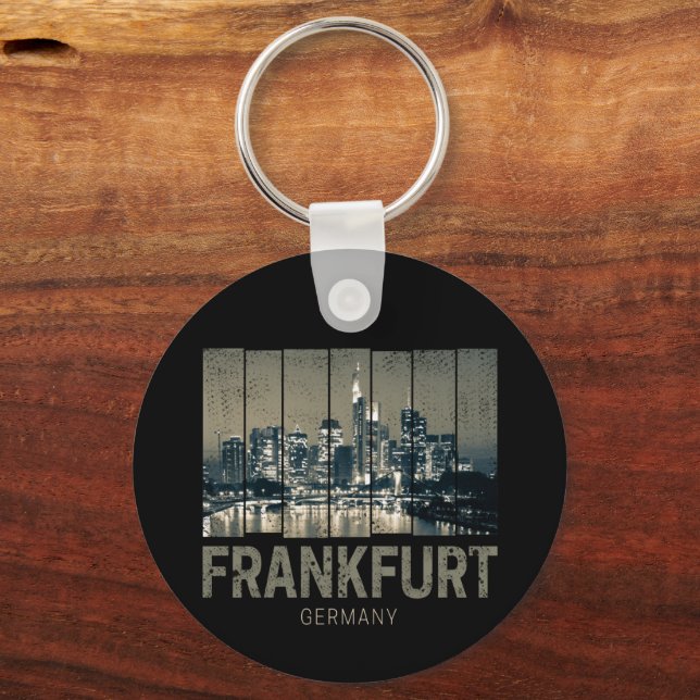 Frankfurt Germany Skyline Retro Vintage Souvenir Keychain (Front)