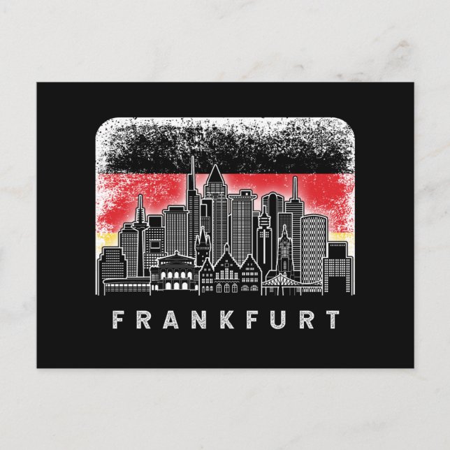 Frankfurt Germany Skyline Vintage German Flag Postcard (Front)