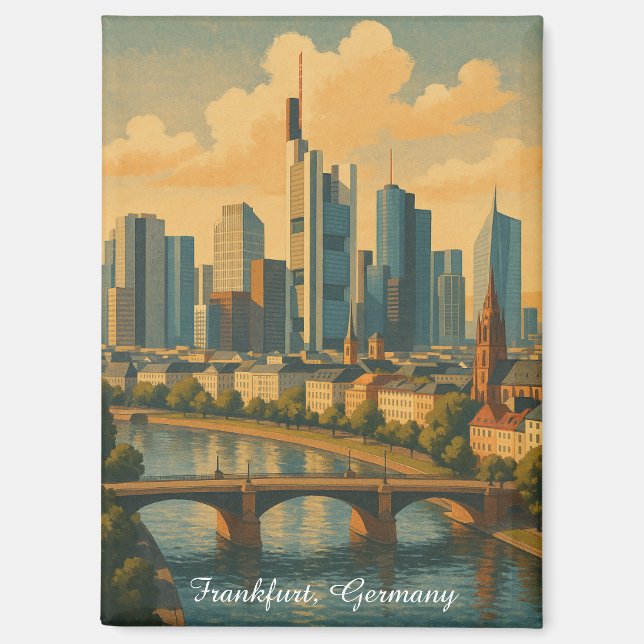 Frankfurt Germany Skyline Vintage Travel Magnet (Front)