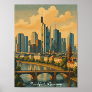 Frankfurt Germany Skyline Vintage Travel Poster