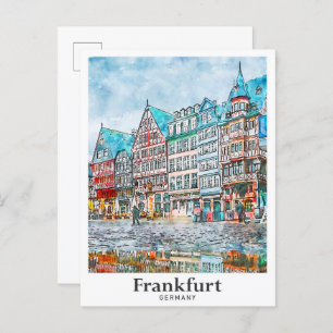 Frankfurt Germany Travel Watercolor Hand Drawn Postcard