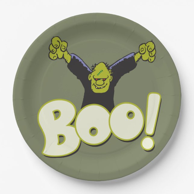 Frankie Monster Frankenstein Halloween Party Dish Paper Plates (Front)