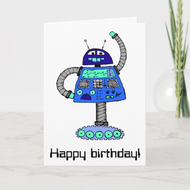Frankie Robot: Blue on white Card (Front)