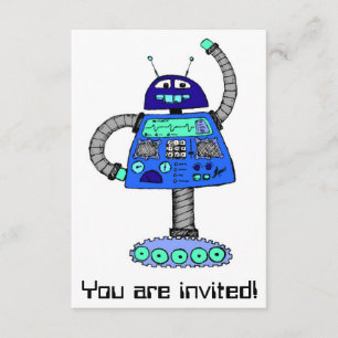 Frankie Robot: Blue on white Invitation