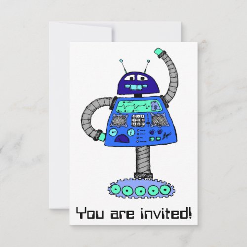 Frankie Robot Blue on white Invitation