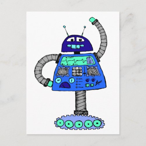 Frankie Robot Blue on white Postcard