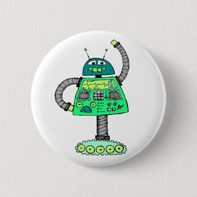 Frankie robot, green on white button (Front)