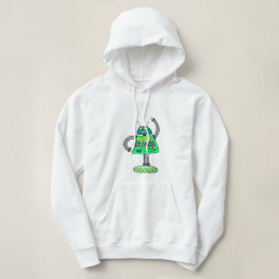 Frankie robot, green on white hoodie