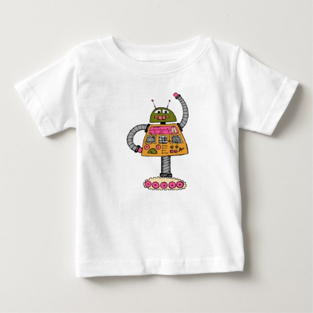 Frankie robot, orange on white baby T-Shirt (Front)