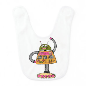 Frankie robot, orange on white bib