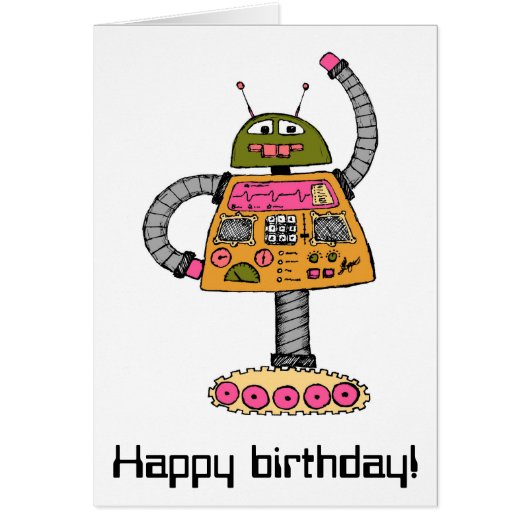 Frankie robot, orange on white cards (Front)