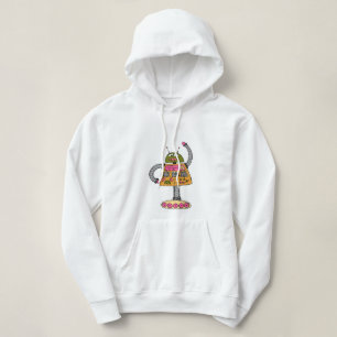 Frankie robot, orange on white hoodie
