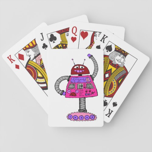 Frankie Robot Pink on white Playing Cards