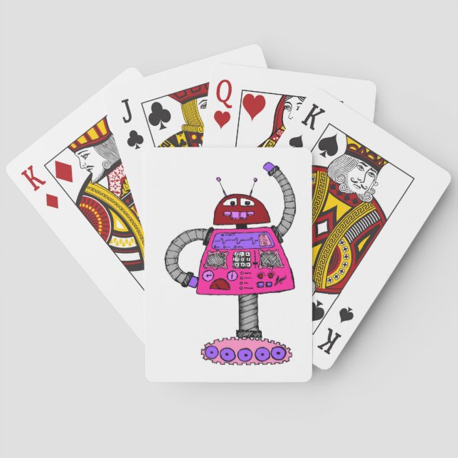 Frankie Robot: Pink on white Poker Cards (Back)