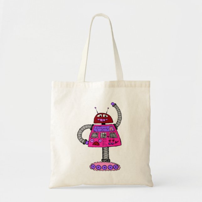 Frankie Robot: Pink on white Tote Bag (Front)