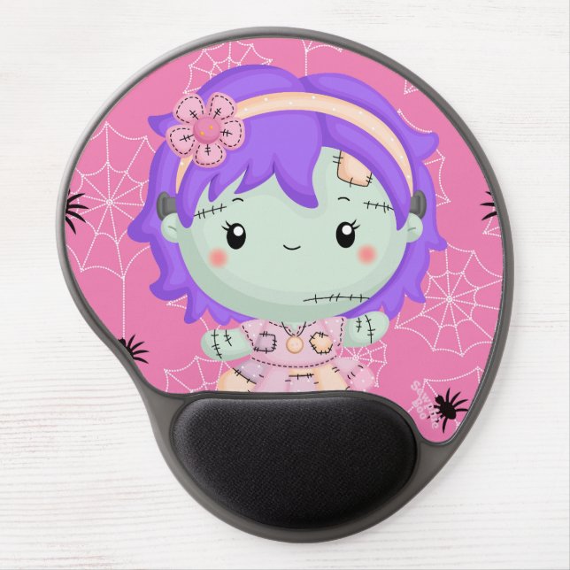 Frankie the Fabric Monster Pink Spiderweb Mouse Pa Gel Mouse Pad (Front)