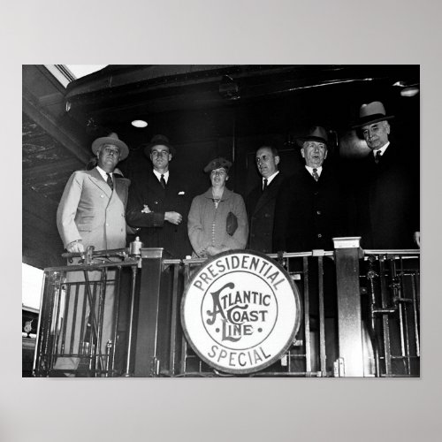 Franklin and Eleanor Roosevelt on Train with Staff Poster