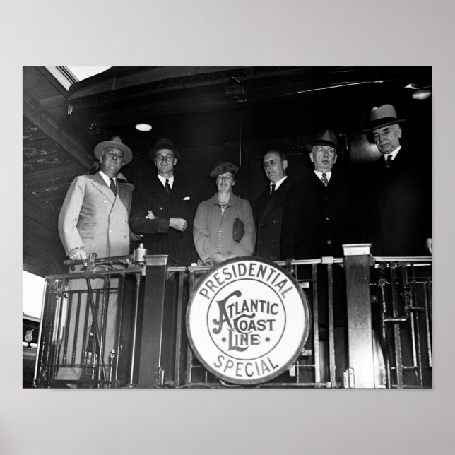 Franklin and Eleanor Roosevelt on Train with Staff Poster (Front)