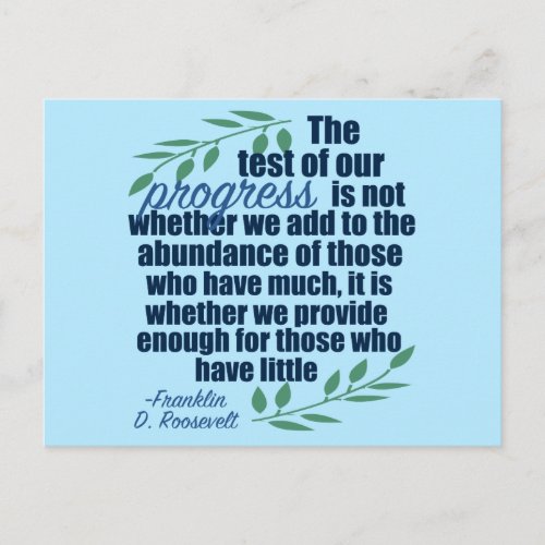 Franklin D Roosevelt Inspirational Progress Quote Postcard