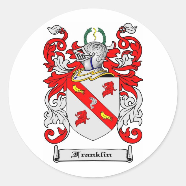 FRANKLIN FAMILY CREST -  FRANKLIN COAT OF ARMS CLASSIC ROUND STICKER (Front)
