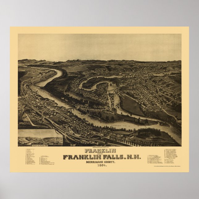 Franklin, NH Panoramic Map - 1884 Poster (Front)