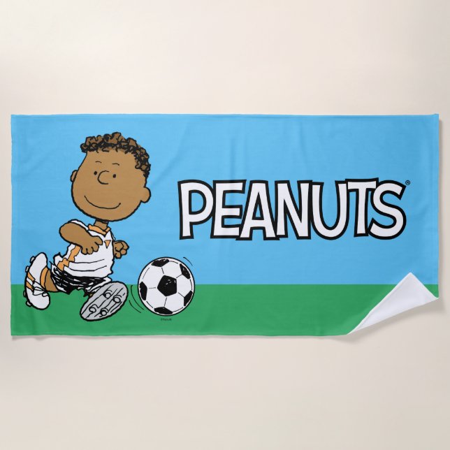 Franklin Playing Soccer Beach Towel (Front)