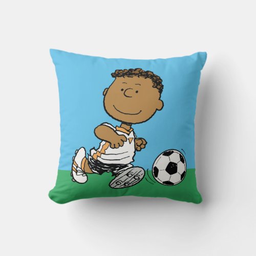 Franklin Playing Soccer Throw Pillow