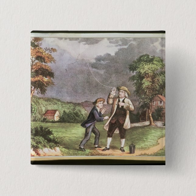 Franklin's experiment in electricity button (Front)