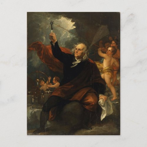 Franklins Kite Experiment by Benjamin West Postcard