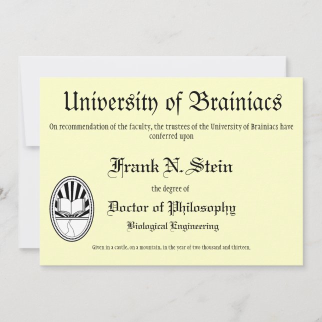 Franknstein diploma graduation invitation (Front)