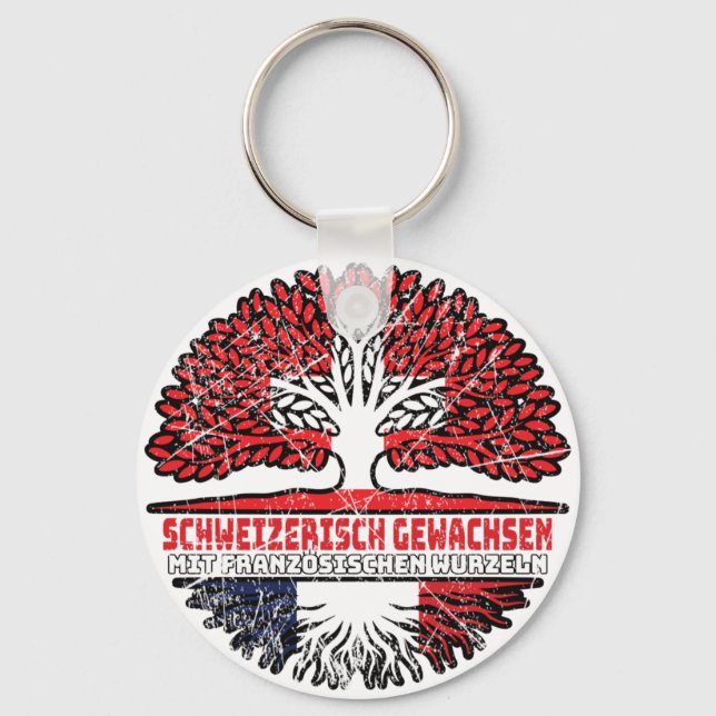 Frankreich Französch Schweizer Schweiz Baum Keychain (Front)