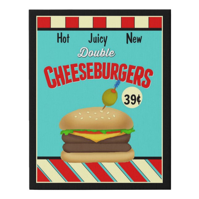 Fran's Diner / Cheeseburger Retro Sign Faux Canvas (Front)