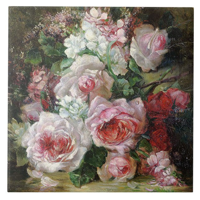 Frans Verhas Vintage Bouquet of Roses   Ceramic Tile (Front)