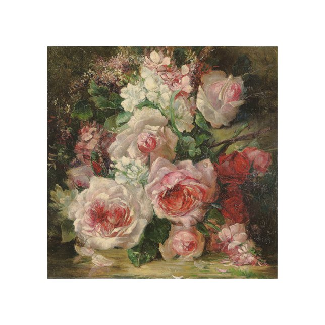 Frans Verhas Vintage Bouquet of Roses     Wood Wall Art (Front)