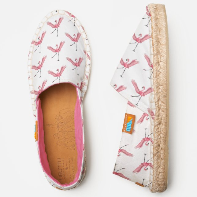 Frantic Flamingos Pattern Pink and White Espadrilles (Side)