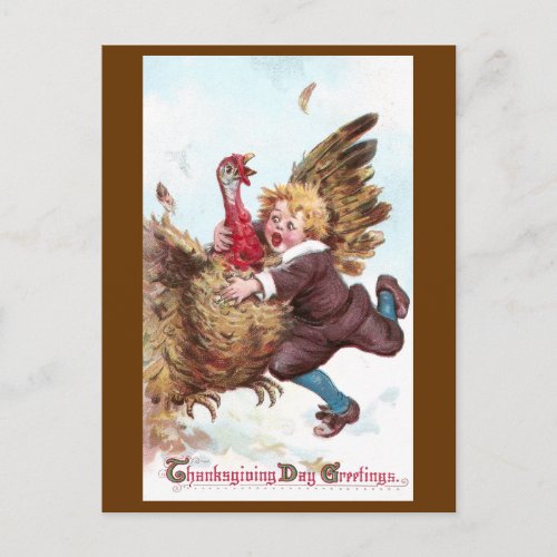 Frantically Flapping Turkey Vintage Thanksgiving Holiday Postcard