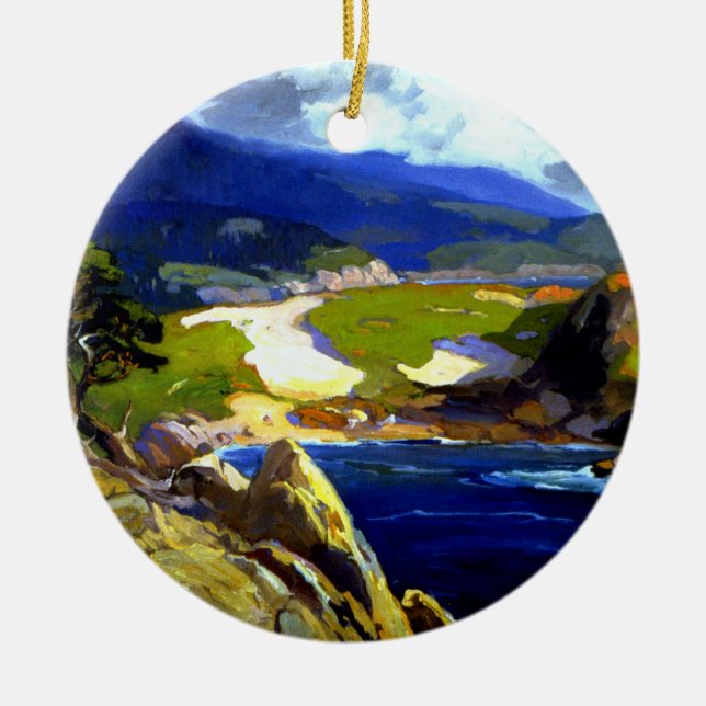 Franz Bischoff painting, Cypress Green Ceramic Ornament (Front)