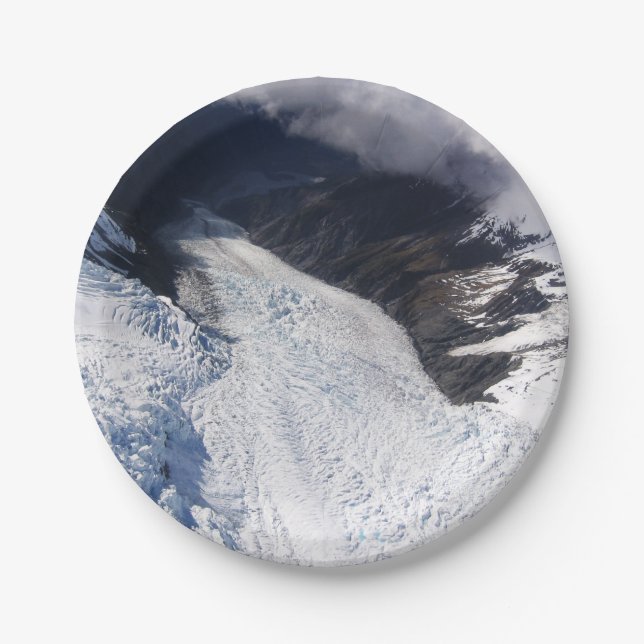 Franz Josef Glacier Aerial View, New Zealand Paper Plates (Front)