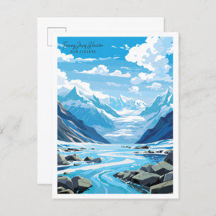 Franz Josef Glacier vintage travel illustration Postcard