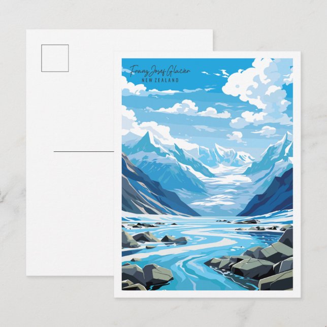 Franz Josef Glacier vintage travel illustration Postcard (Front/Back)