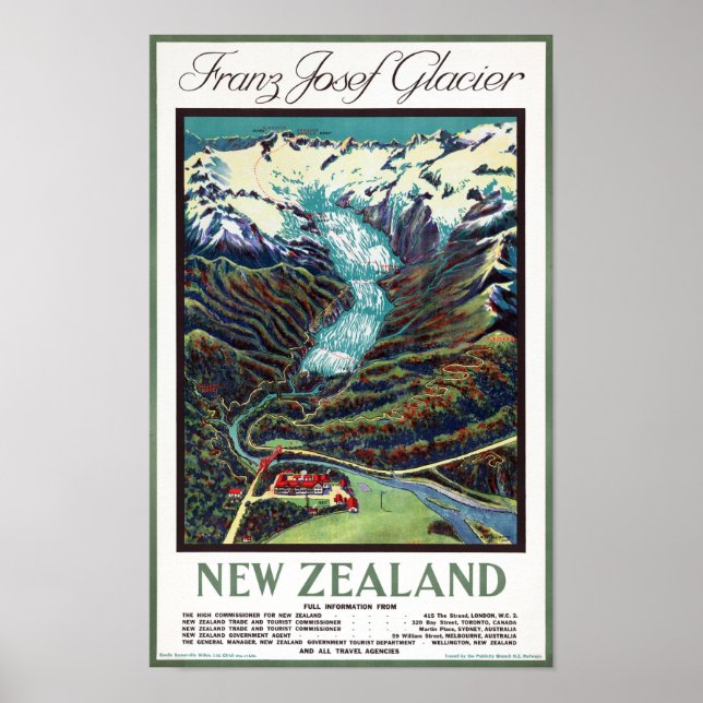 Franz Josef Glacier Vintage Travel Poster (Front)