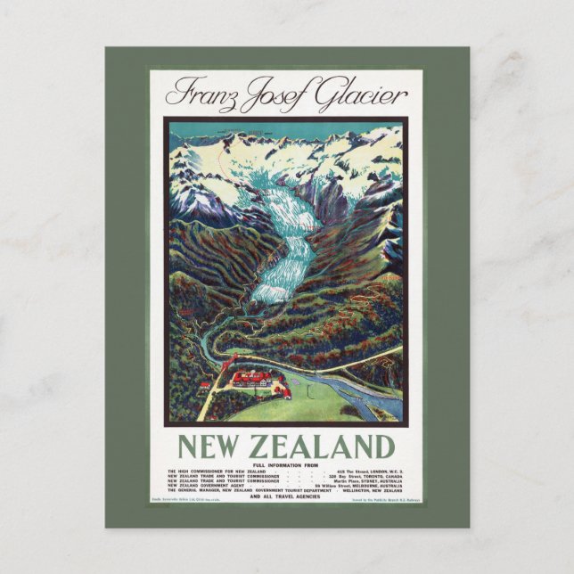 Franz Josef Glacier Vintage Travel Poster Postcard (Front)