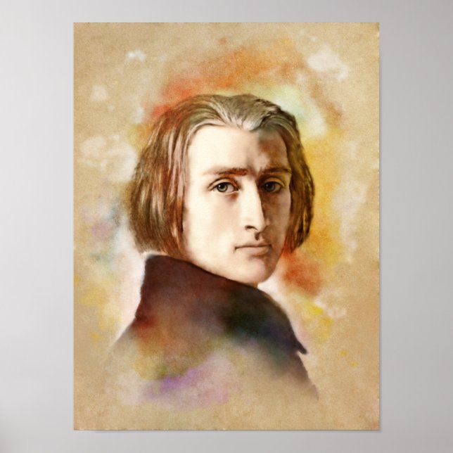 Franz Liszt Portrait im Aquarell Style Poster (Front)