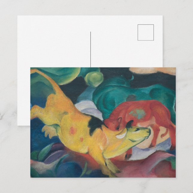 Franz Marc Abstract Cows Red Green Yellow Painting Postcard (Front/Back)